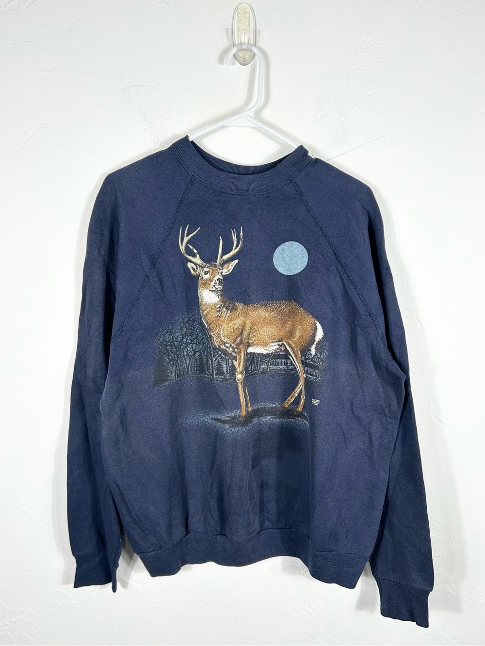 👁️ Vintage 90s Tultex Whitetail Deer Full Moon Cabin Scene Crewneck Sweatshirt